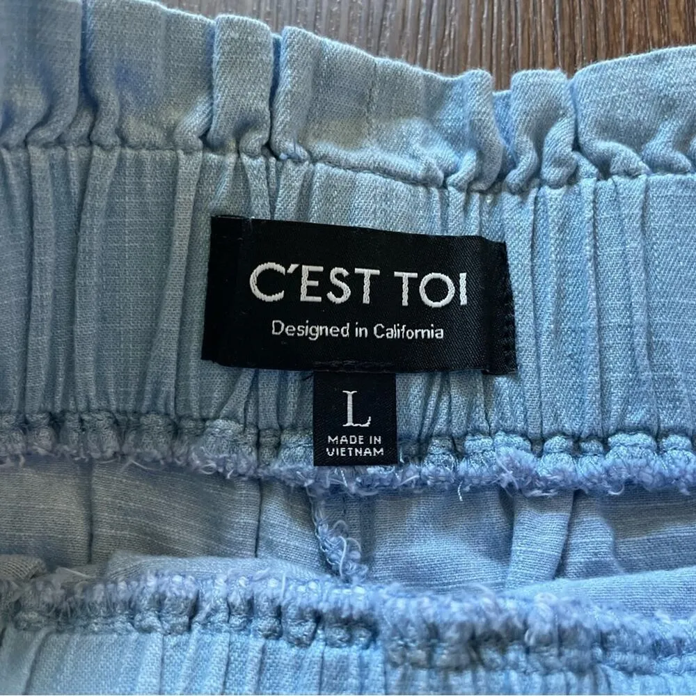 BNWT! C’EST TOI Pull on Denim Chambray Shorts with Lace Up Accent Size L - Image 5