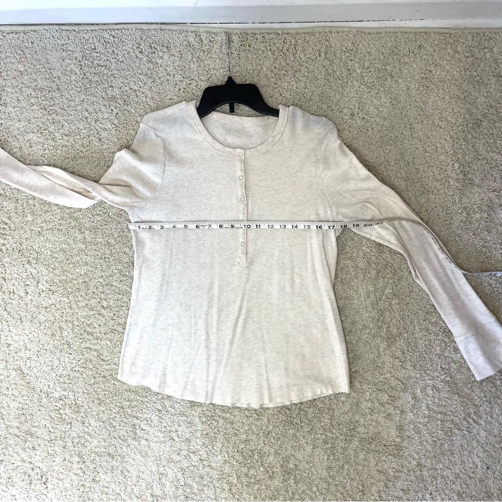 Cream Long Sleeve Henley Top - Image 3