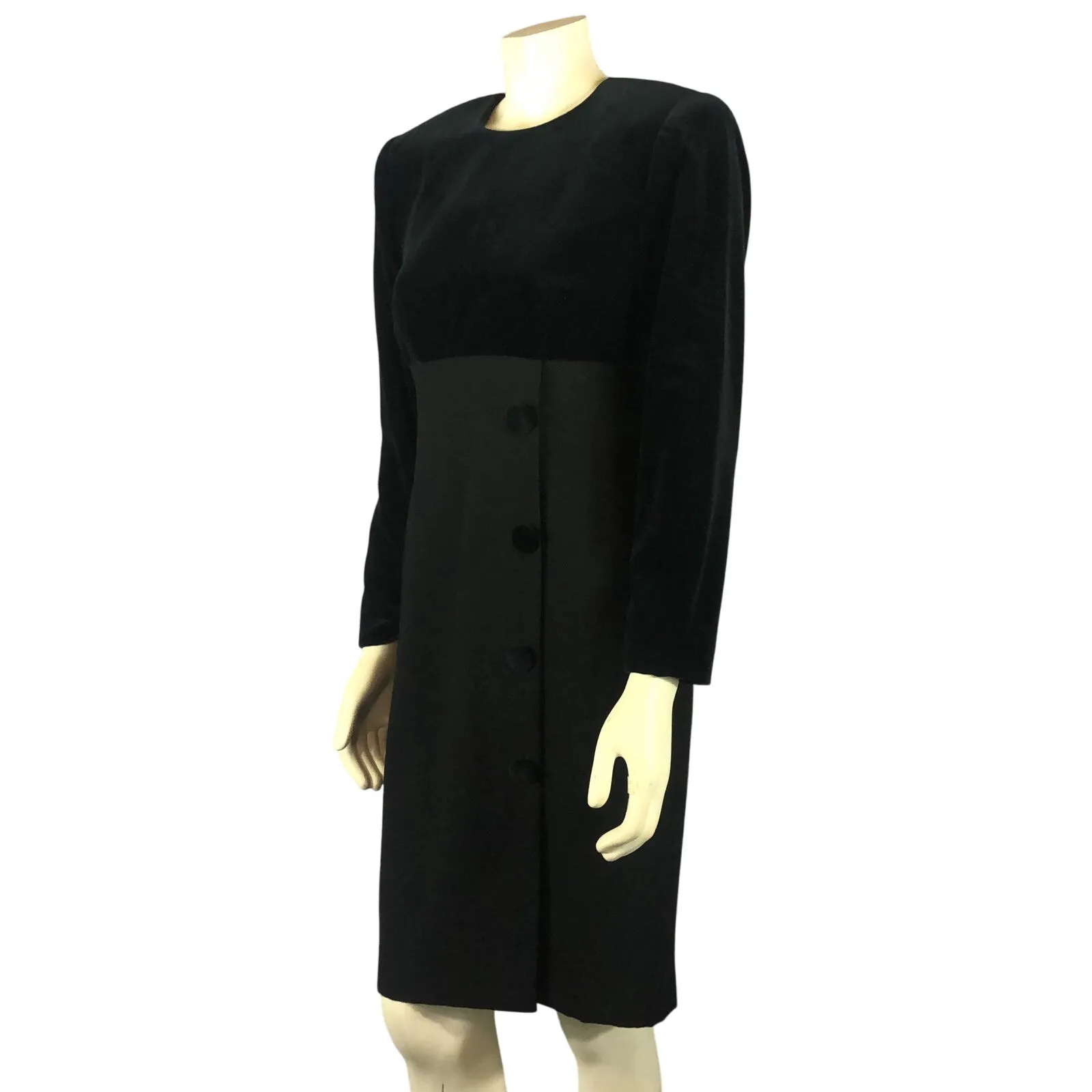 Vintage Kasper ASL Black Velvet Dress with velvet front buttons size 8 p - Image 5