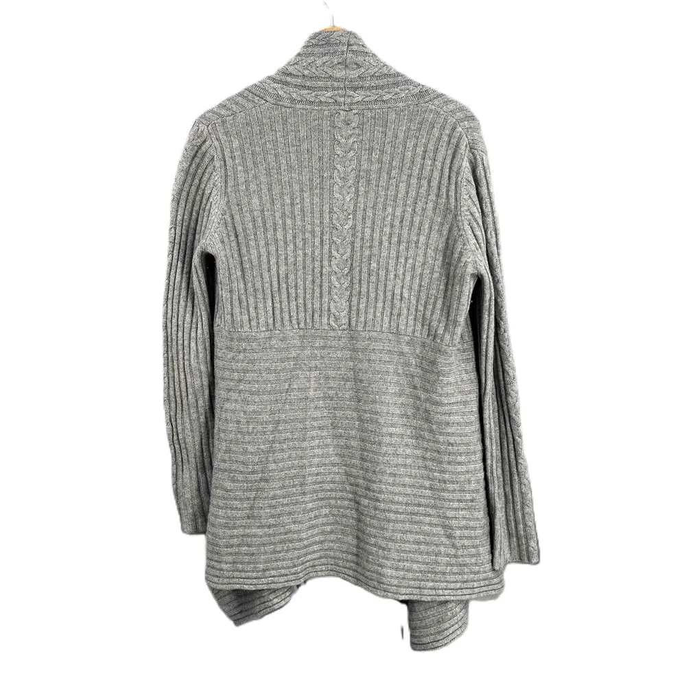 Autumn Cashmere Cardigan Sweater Grey Ribbed Cable Knit Open Front Womens Medium - Image 2