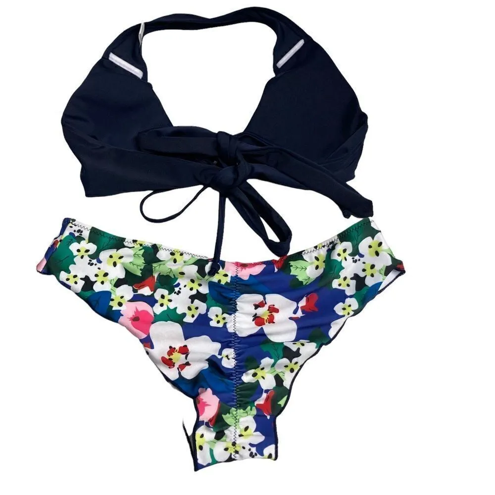 Two Piece Bikini Size Medium Halter‎ Tie Closure& Front Tie Closure Blue - Image 2