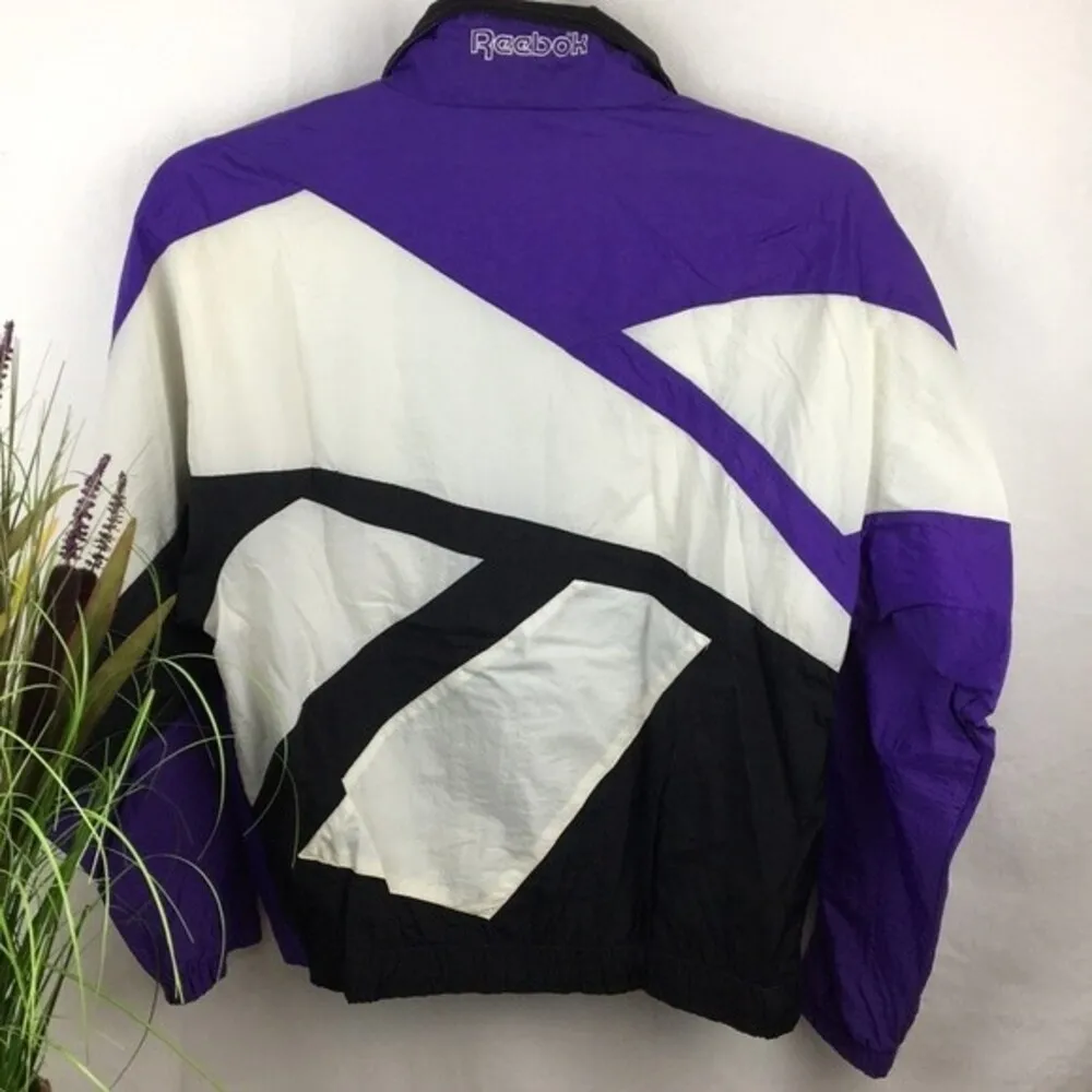 Reebok Vintage Purple & Black Nylon Windbreaker Zip Up Jacket M - Image 3
