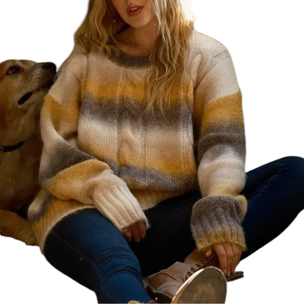 And The Why Striped Fuzzy Sweater size 1X/2X NWT Long Sleeve Grey White Yellow Gray - Image 3