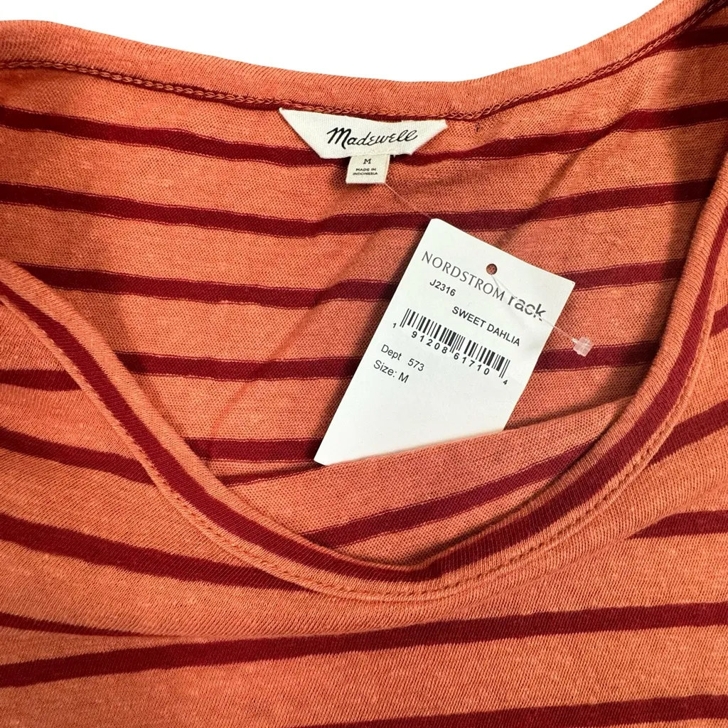 NWT Madewell Sweet Dahlia Oversized Orange Red Striped Bell Sleeve Tee Shirt Top - Image 3