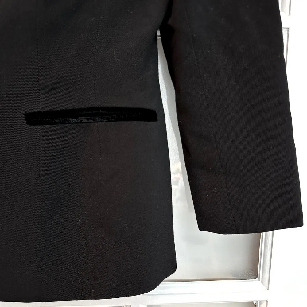 Vintage DKNY Donna Karan New York 100% Wool Black Blazer Velvet Trim Size 2 XS - Image 5