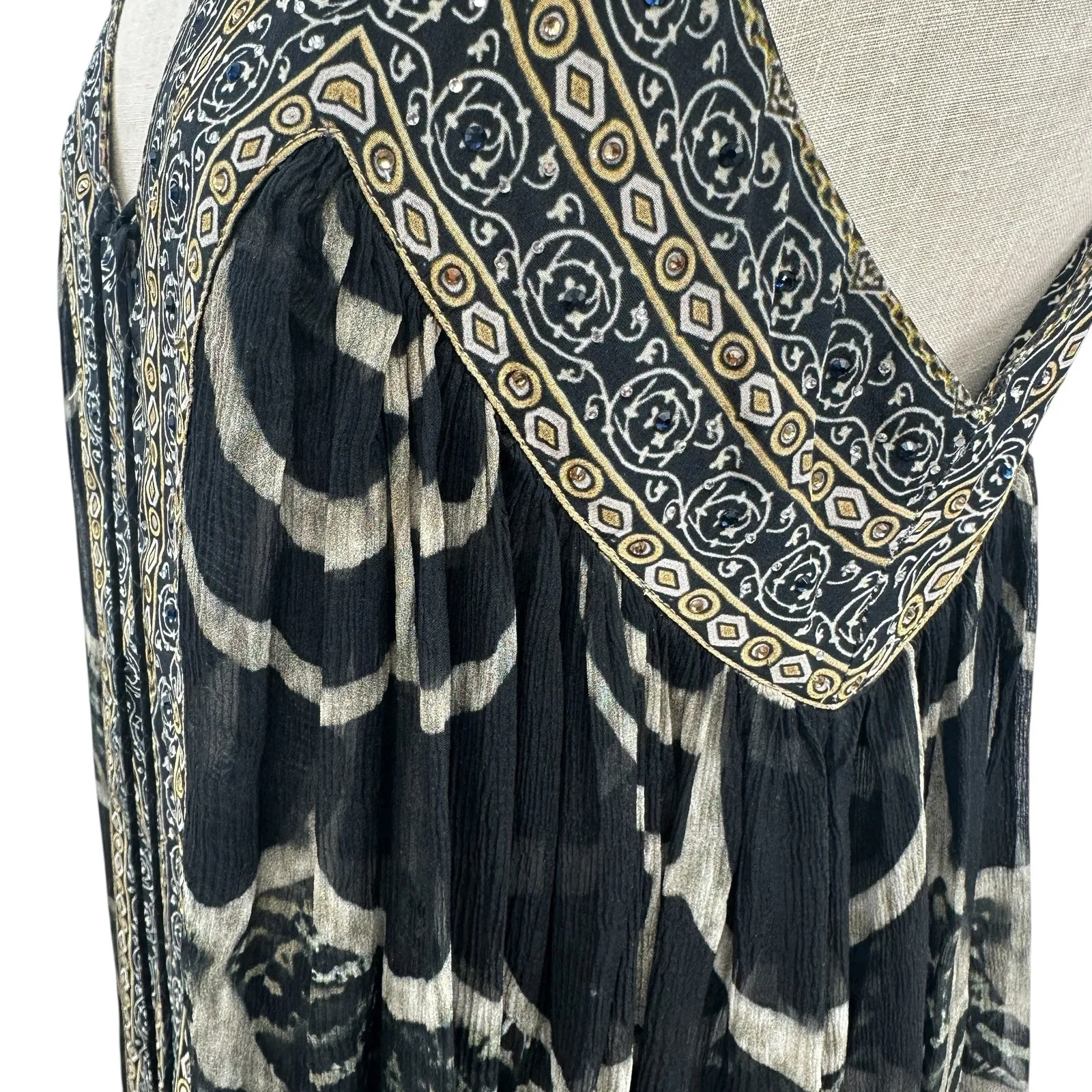 Camilla Lace Up Front Dress Maxi Under A Full Moon Print Black Size Small - Image 10