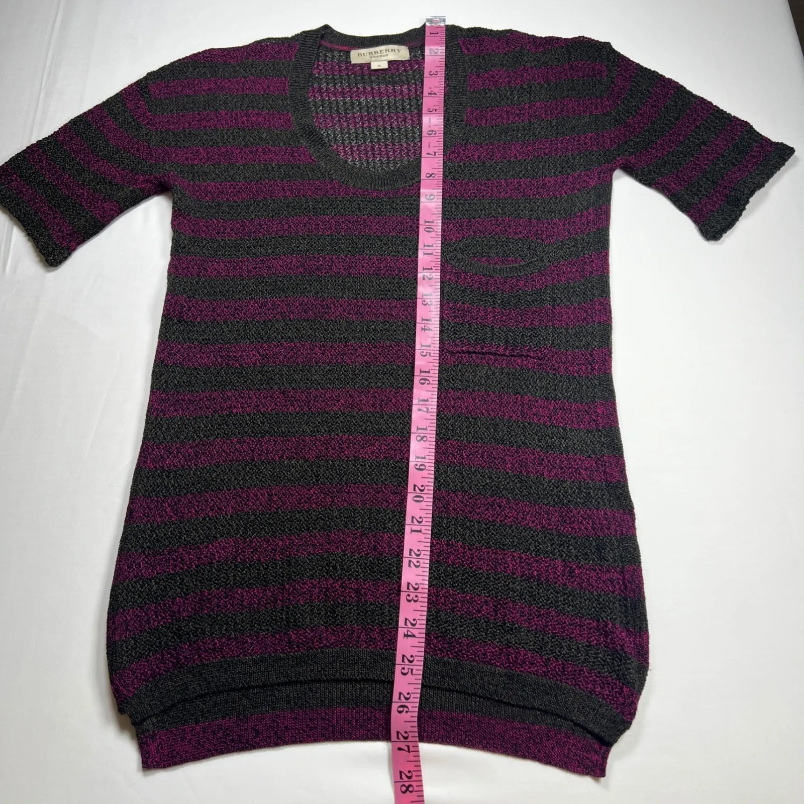 Burberry London Knit Mini Dress Striped Purple Black Short Sleeve S - Image 5