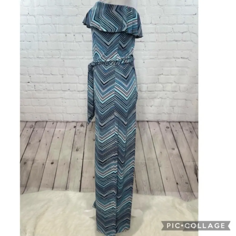 WHBM Blue Black Multi Striped Strapless Jumpsuit XXS - Image 15