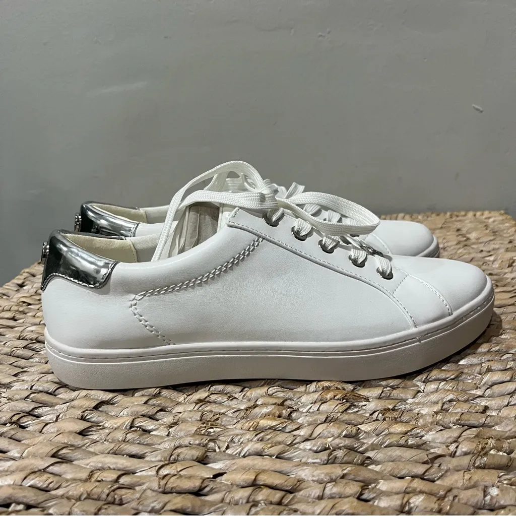 Liz Claiborne Size 8 M White  Sneakers Shoes Faux Leather Warwick Silver Accents - Image 4