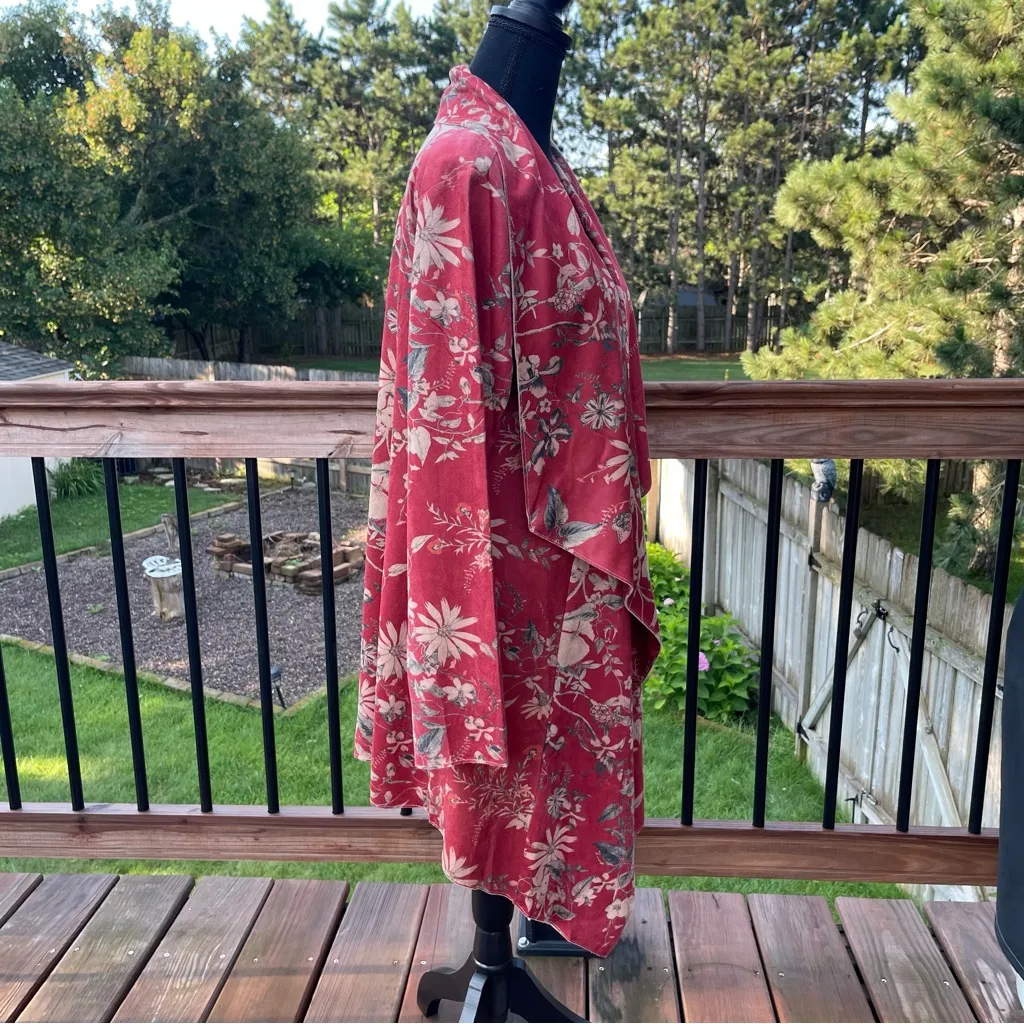 New Soft Surroundings Medium Draped Jacket Cardigan Rustic Botanical Faux Suede - Image 4