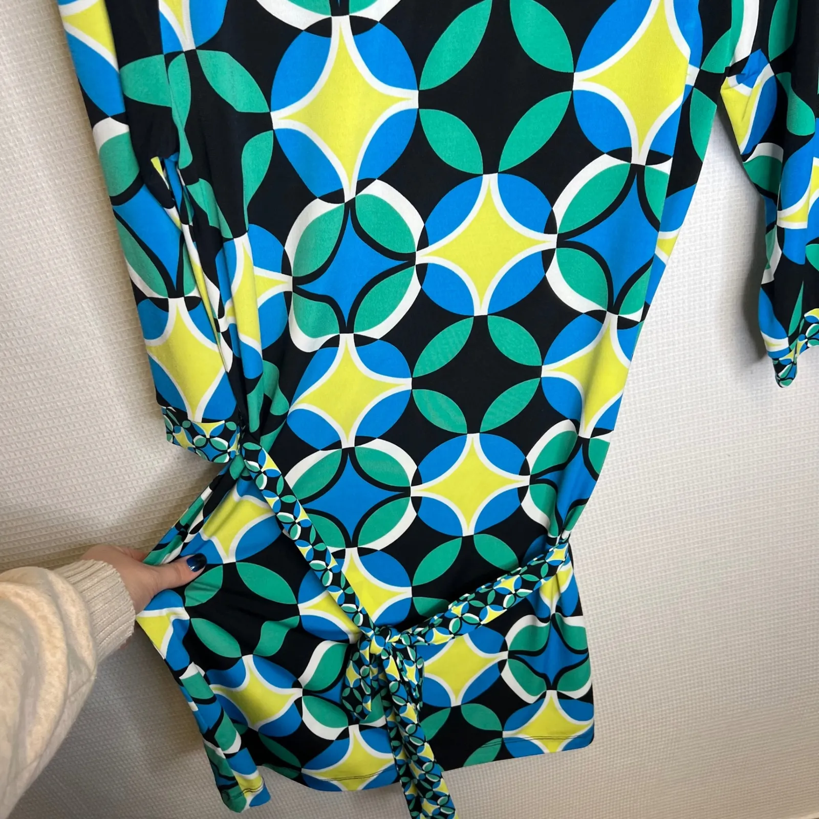 Banana Republic Womens Geometric Print 34 Sleeve Tie Waist Dress Size L - Image 2