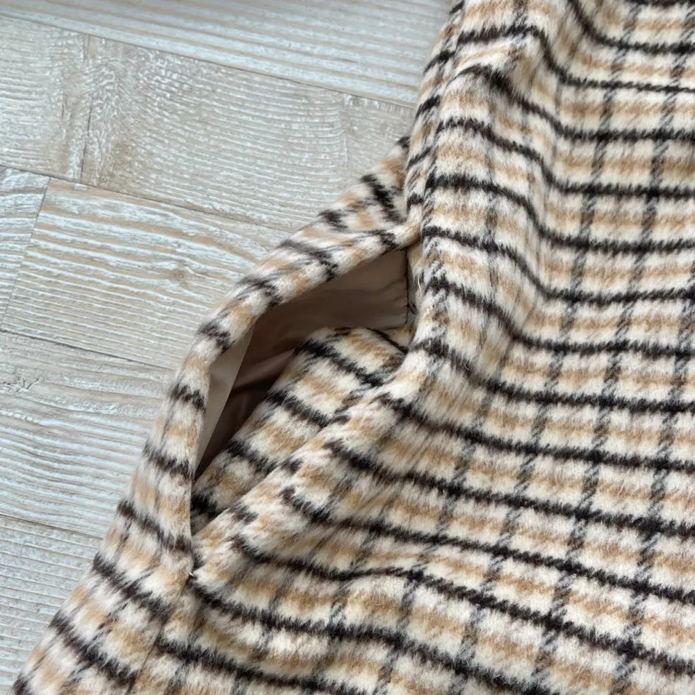Joie New  Brushed Plaid Oversized Open Front‎ Jacket | Tan Medium - Image 6