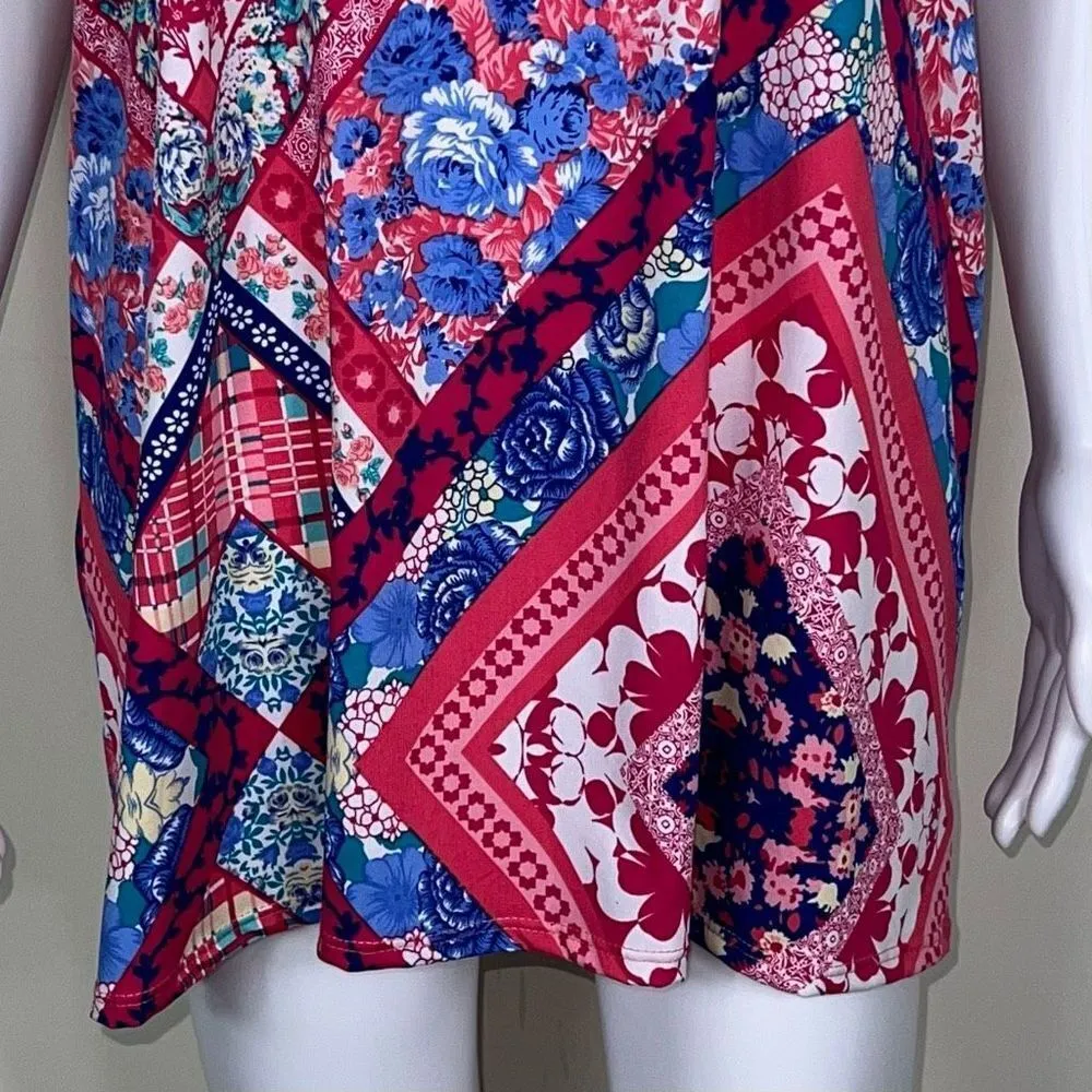 Haptics Boho High Neck Ditzy Print Tank Top Blue Size 1X - Image 4