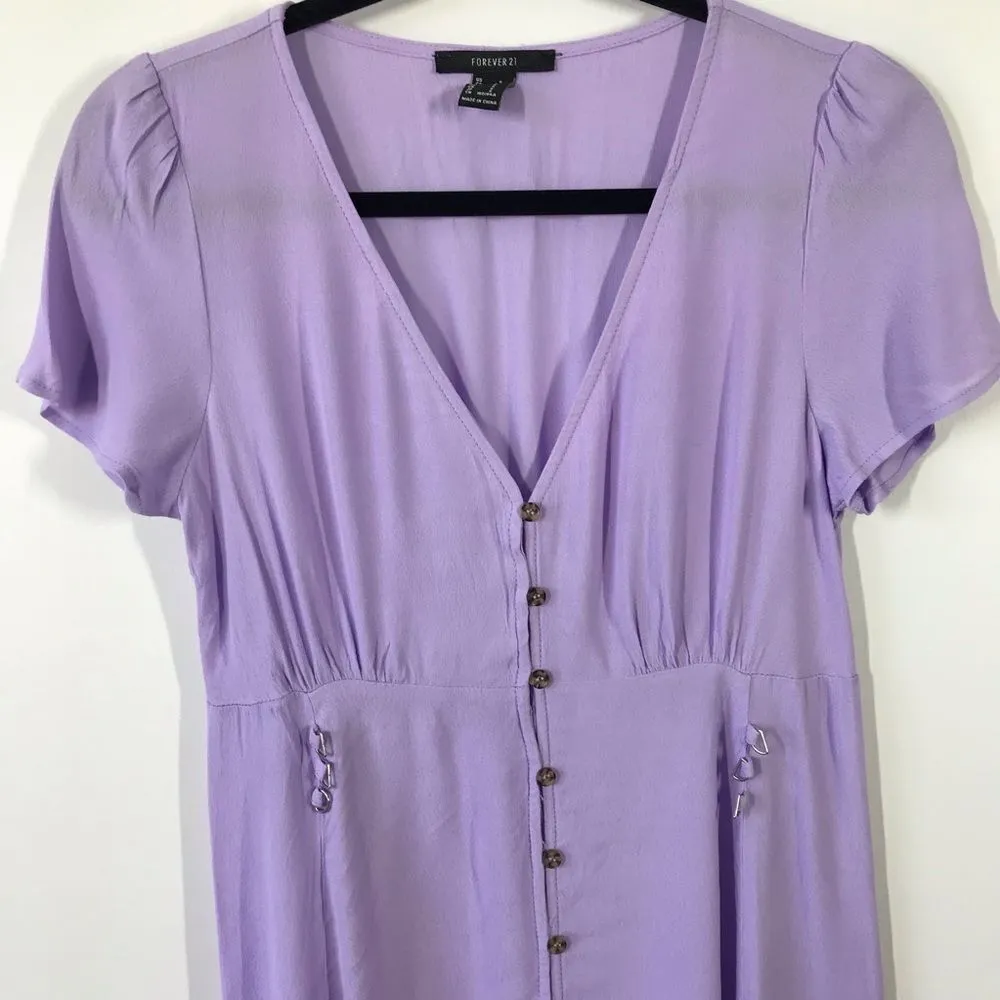 Lilac purple mini dress button front forever 21‎ - Image 3