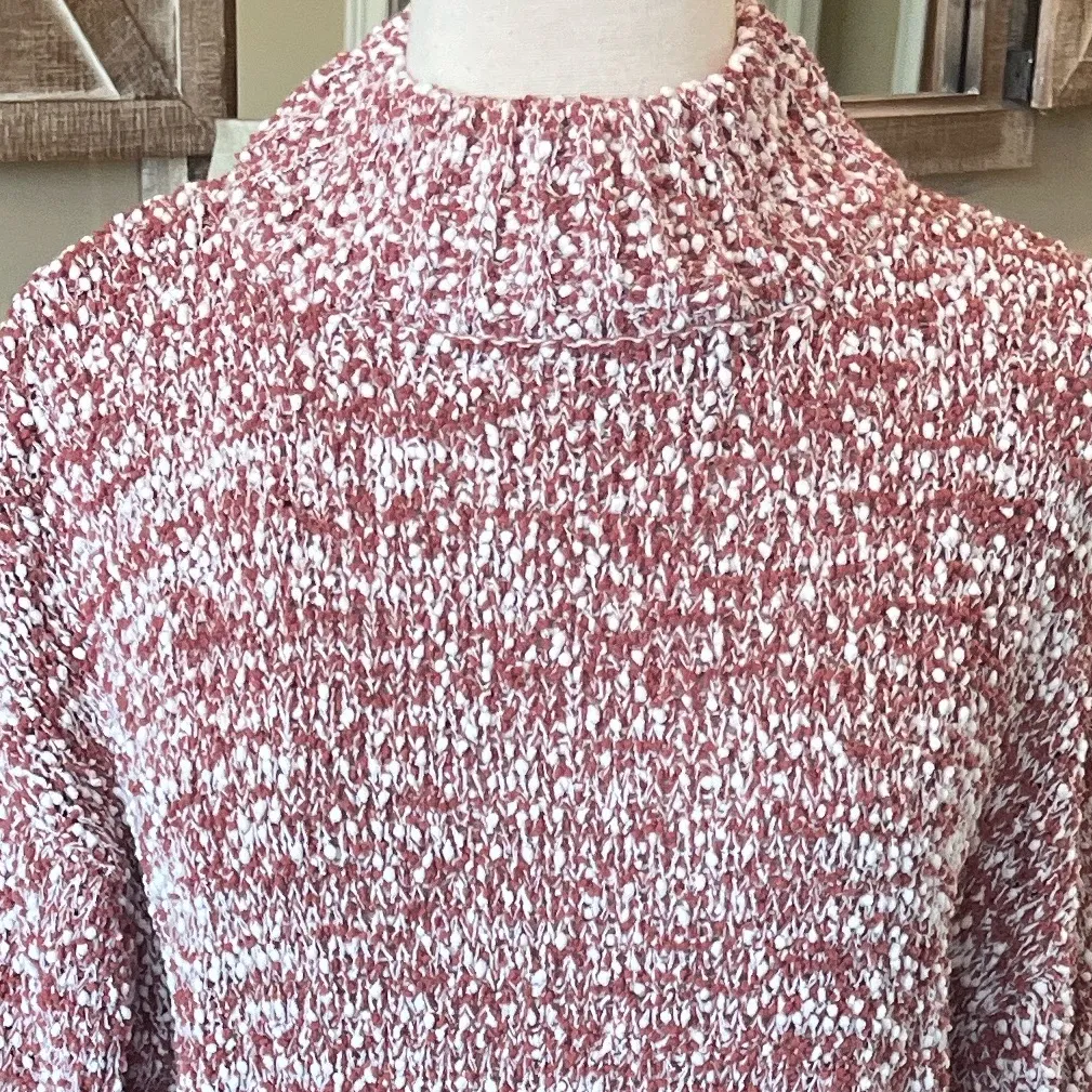 Blush and Bloom Mock Turtleneck Sweater Desert Sand White Textured Pink Size undefined - Image 4