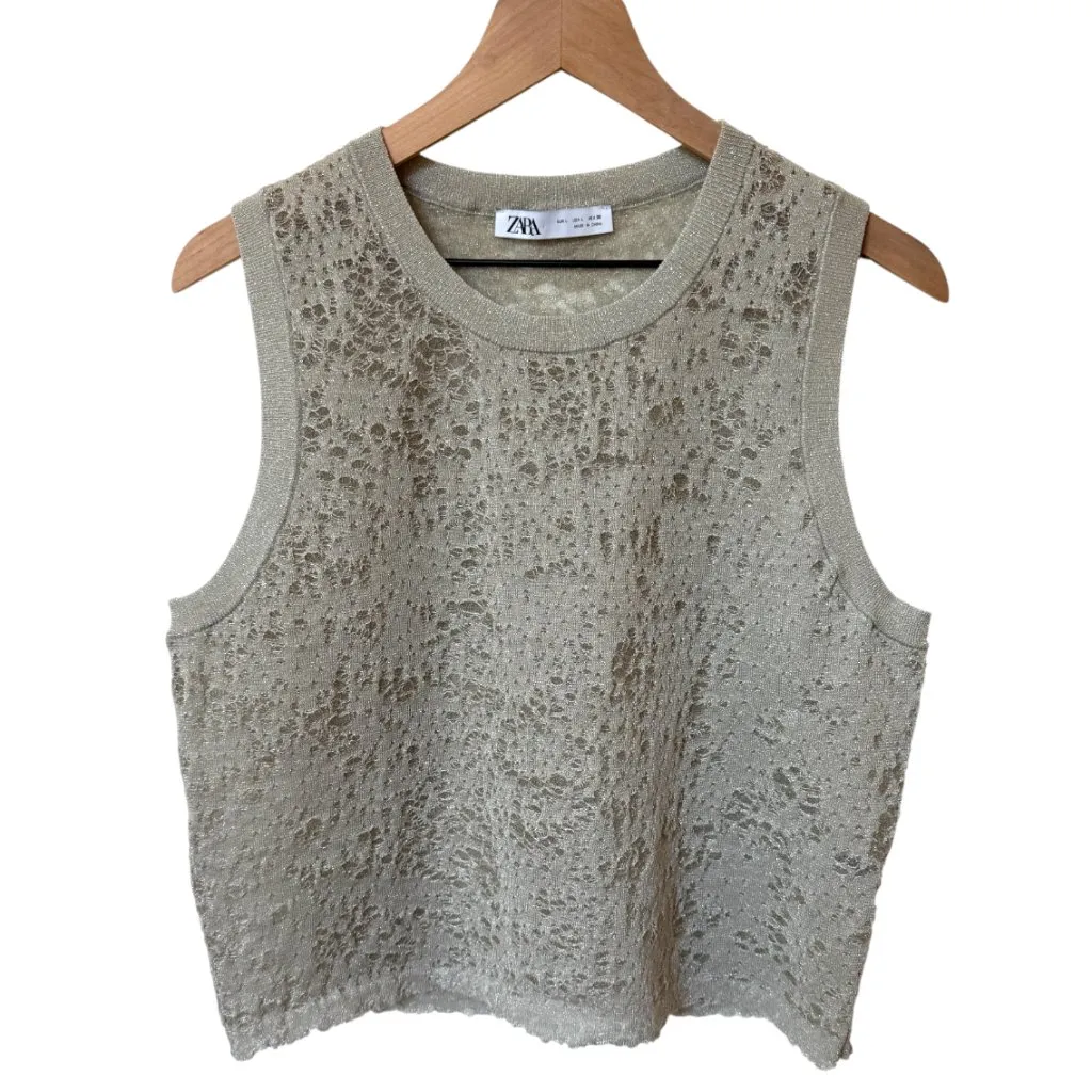 Zara Metallic Jacquard Knit Top Women's Large Retail $60 - Image 2