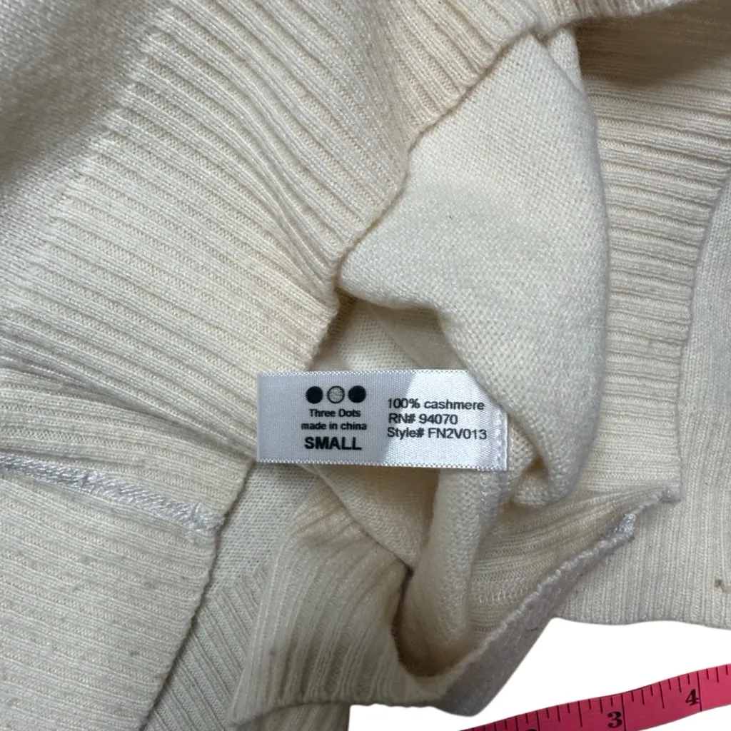 Three Dots Anthropologie 100% cashmere cream Vneck long sleeve sweater small - Image 5