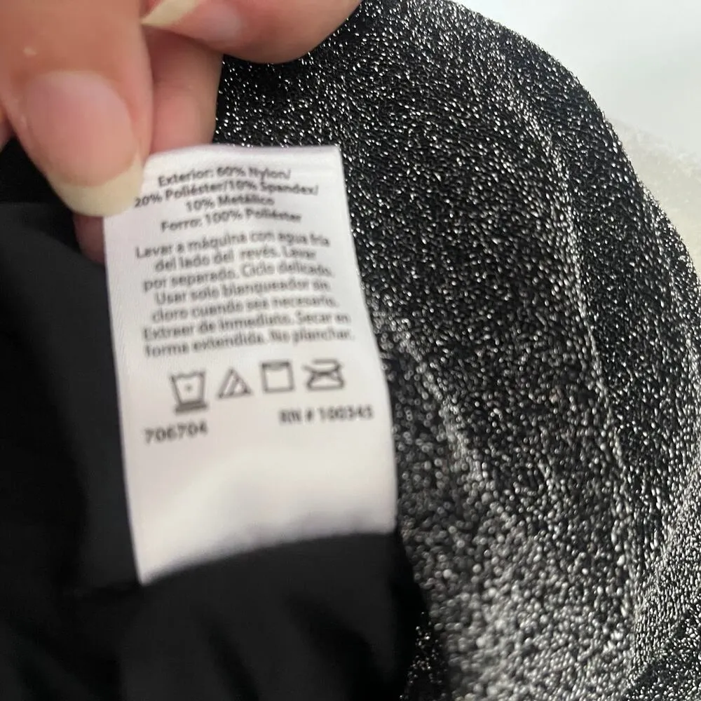 SERRA Sparkly Wrap Dress XL Black Silver High Waist Sheath Whimsigoth Surplice - Image 8