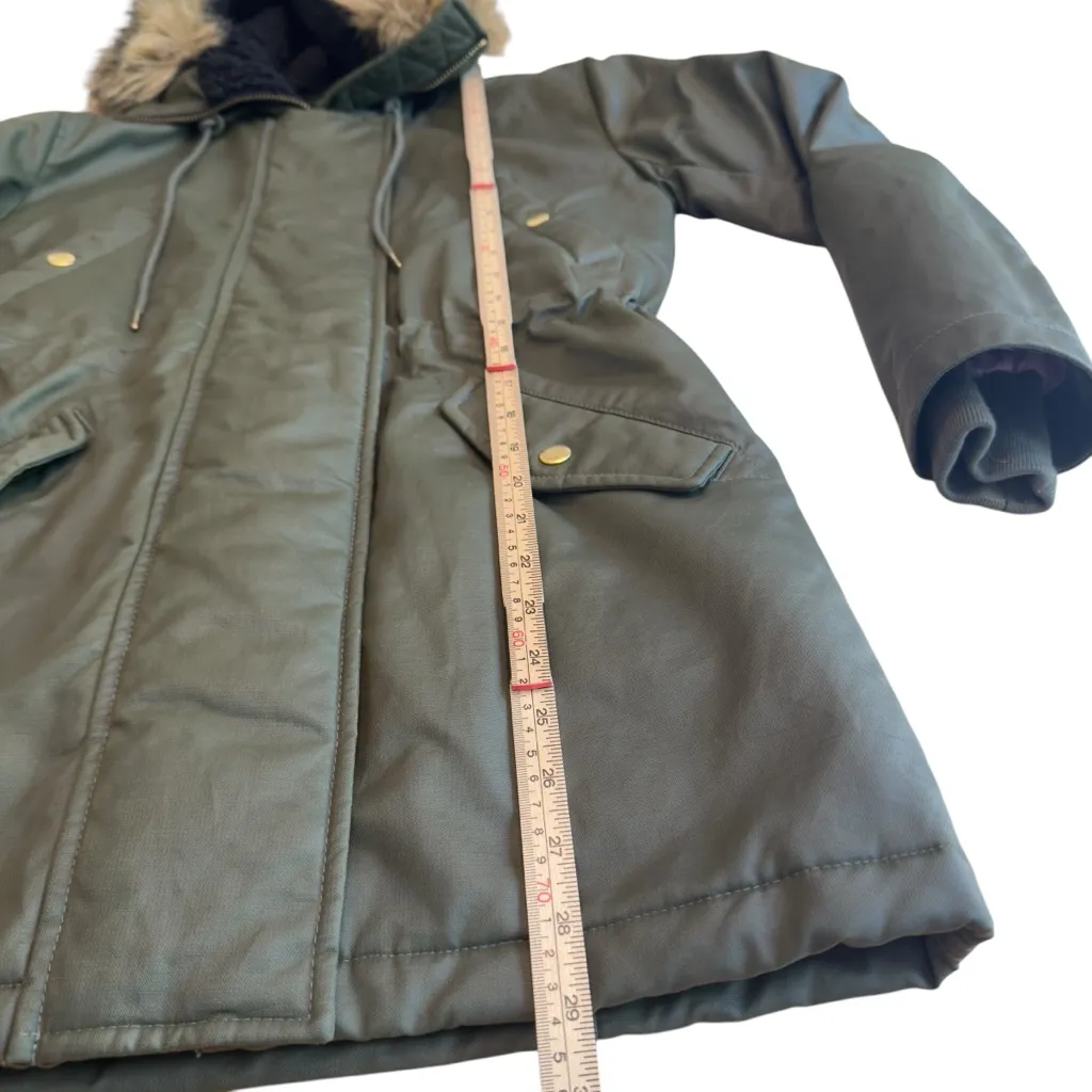 J.Crew Olive Green Utility Parka Petite XS Faux Fur Hood PrimaLoft Jacket EUC - Image 12