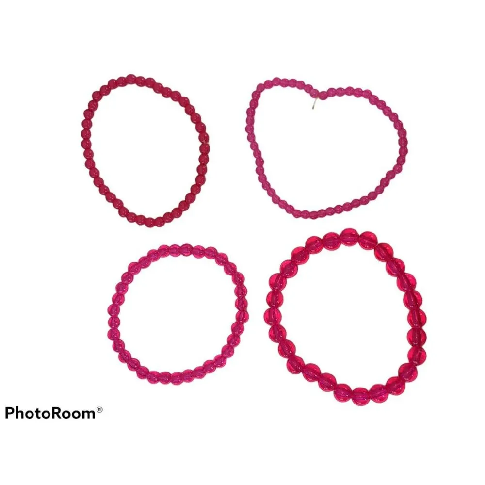Set Of 4 Pink Beaded Stretch Bracelets Jewelry For Women & Teens - Image 6