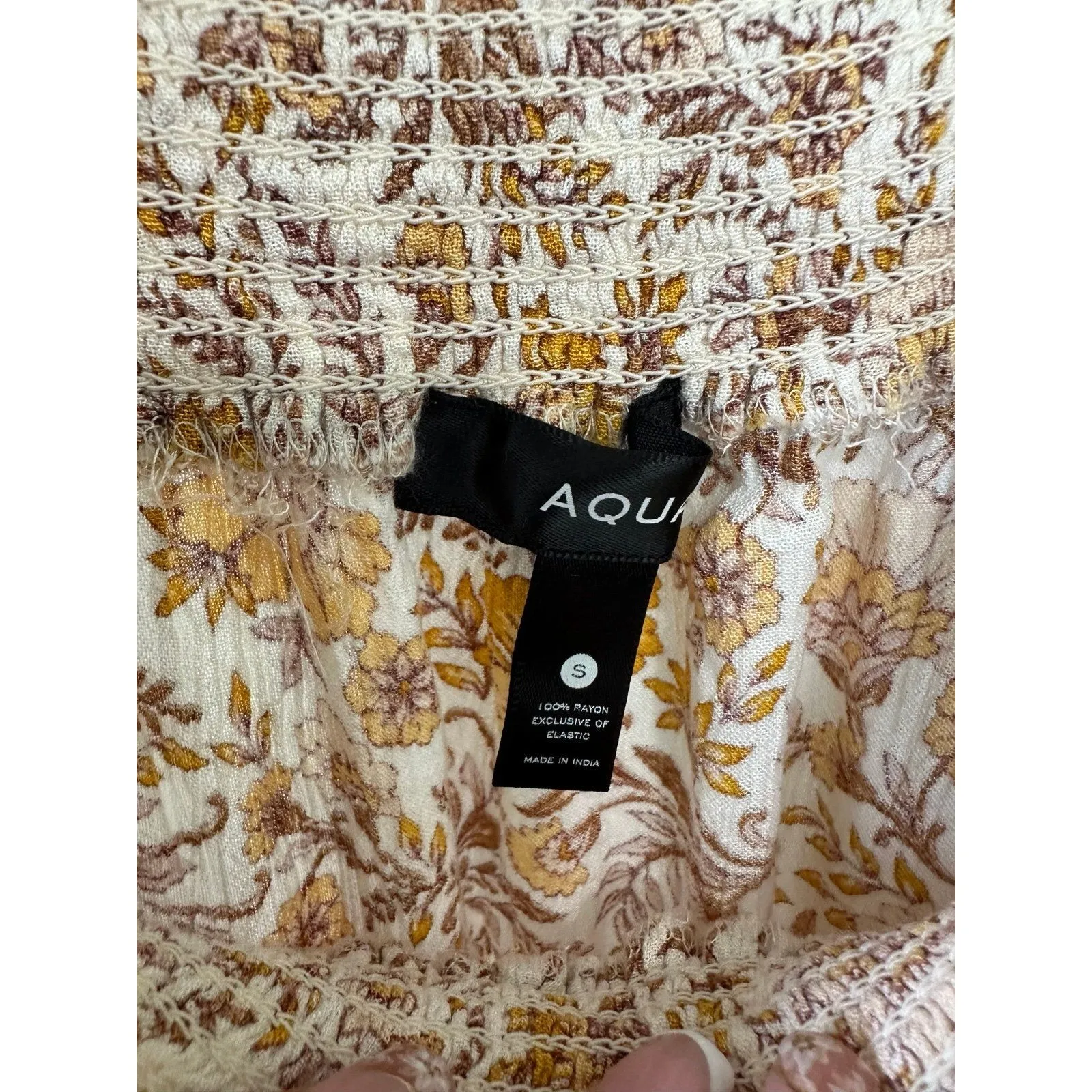 Aqua Quinn Smocked Crinkle Paisley Floral Square Neckline Peasant Tank Top S - Image 3