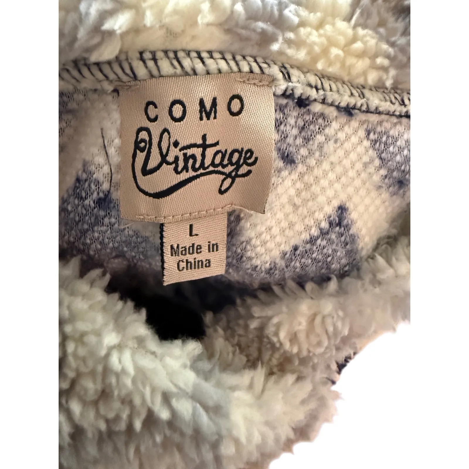 COMO Vintage Aztec Print Sherpa Fleece‎ Pullover Sweater Size L - Image 6