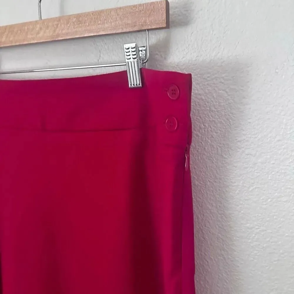 TALBOTS | A-Line Skirt Rich Christmas Fall Red Wool Lined Button Midi | Size 14 - Image 3