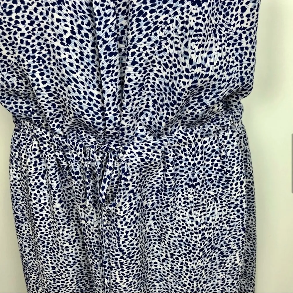 sleeveless drawstring shift dress navy blue white cheetah - Size 2 - Image 6