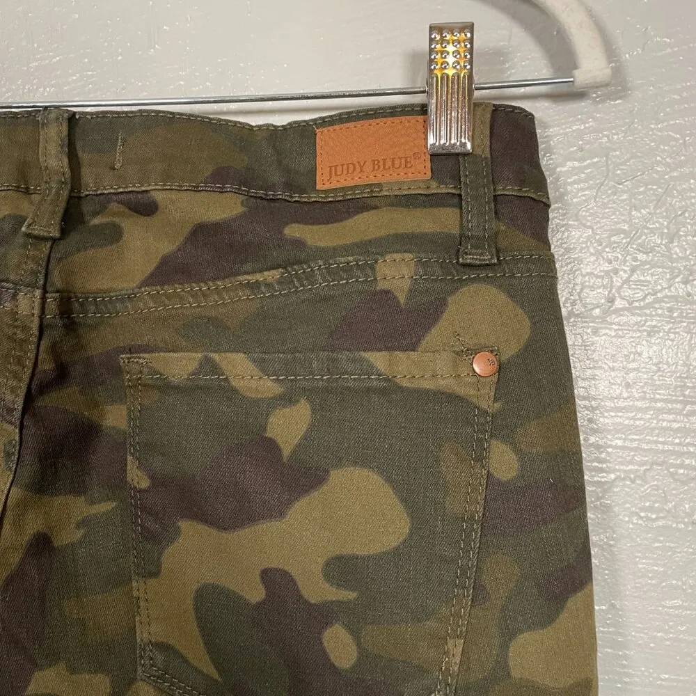 JUDY BLUE Women 11/ 30 Skinny Fit Jeans Pants Camo Green Stretch Distressed - Image 9