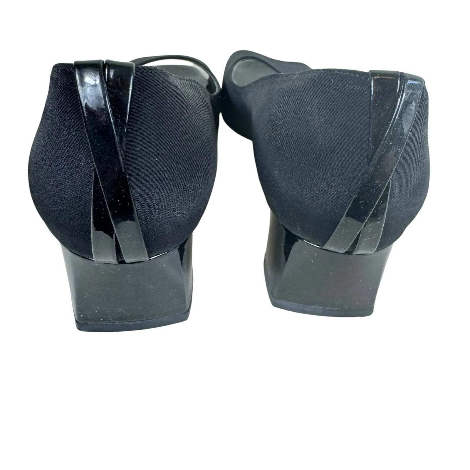 VAN ELi East Black Satin Block Heel Open Toe Slip On Pumps Leather Sole Size 7 - Image 3