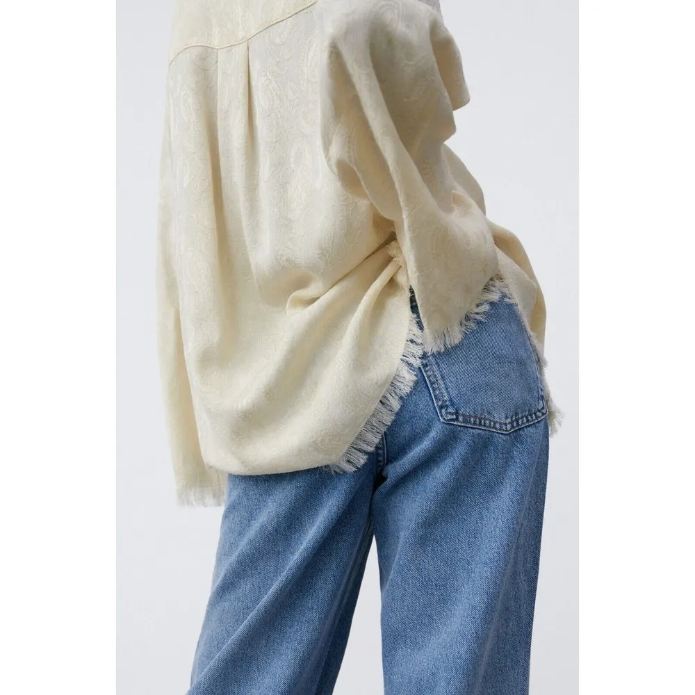 NWT ZARA FRAYED JACQUARD BUTTON FRINT SHIRT OVERSIZED BLOGGERS FAV S - Image 7