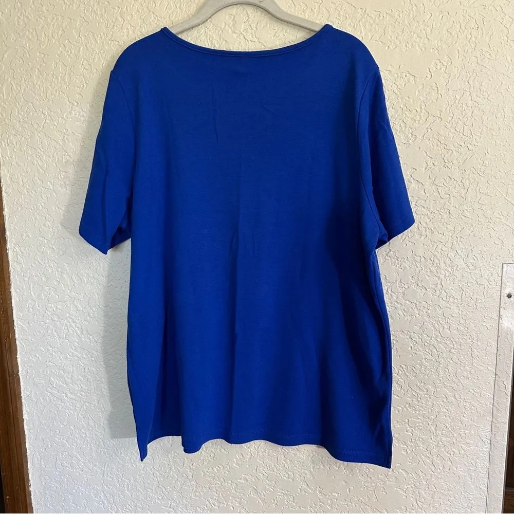 Quacker Factory Royal Blue X-Large Snowman Short Sleeve Knit T-Shirt Embellished - Image 9