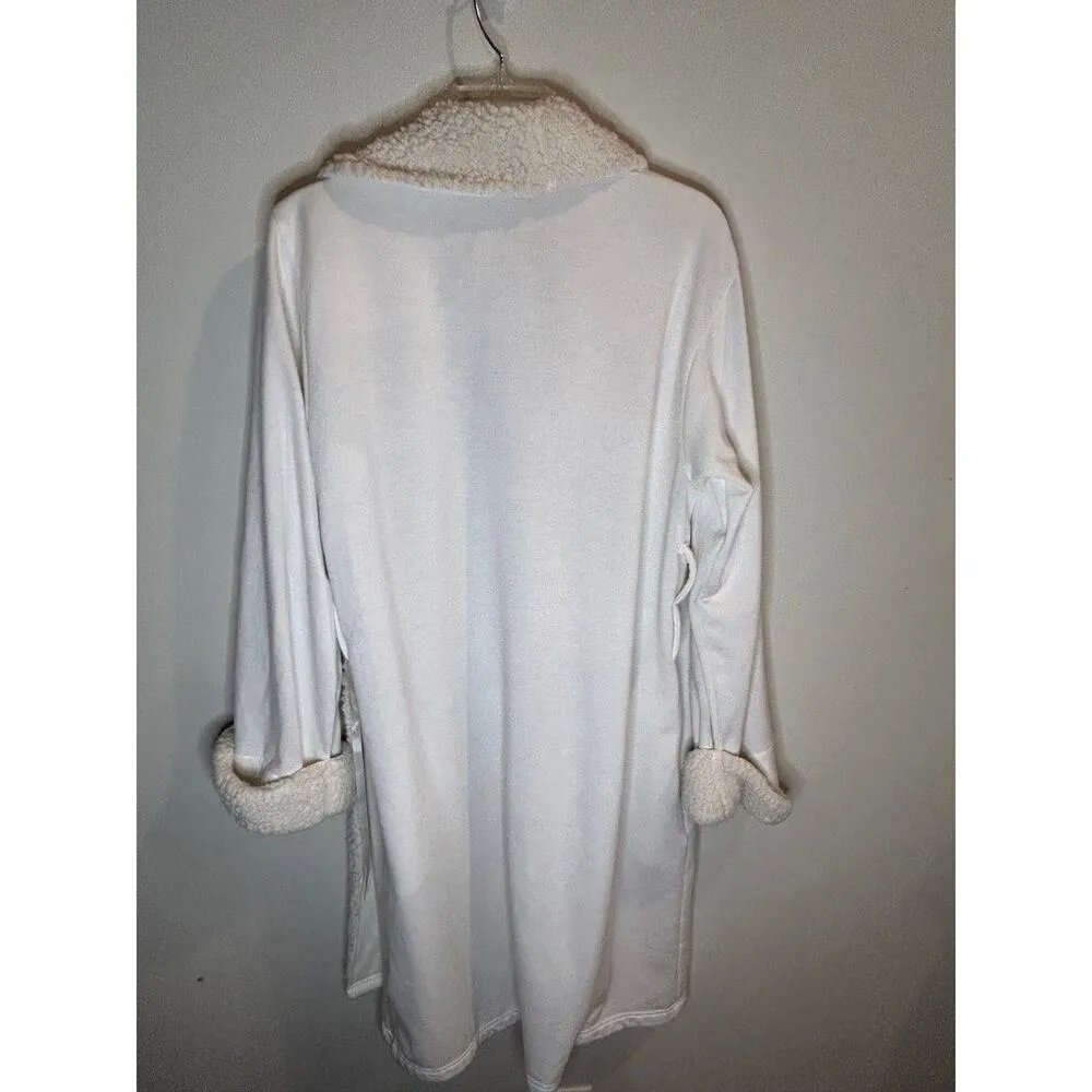 Pottery Barn White Size Small Sherpa Lined Robe Cozy Loungewear - Image 9