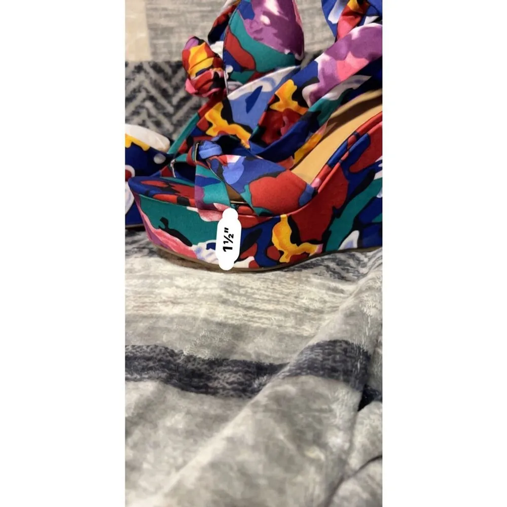 Bamboo Floral Peep Toe Wedge Platform Heels - Size 9/39 (NWT) - Image 7