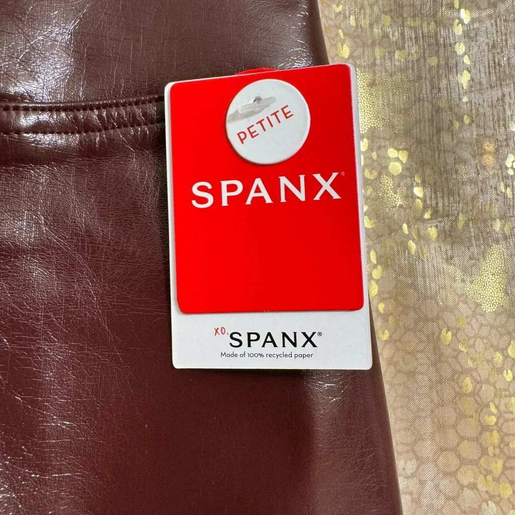 Spanx Faux Patent Leather Liquid Ruby Maroon Leggings Small Petite NWT - Image 5