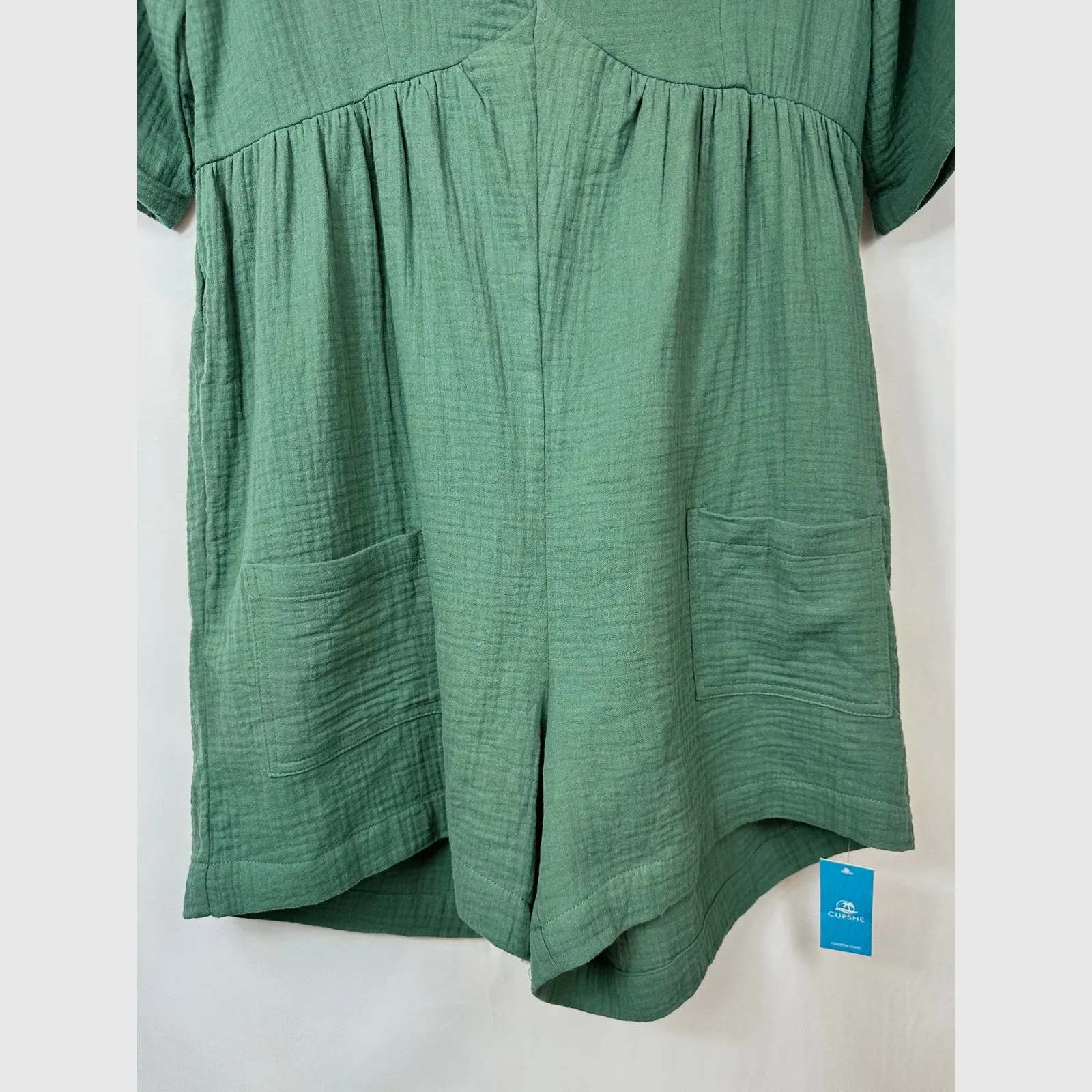 Cupshe Romper V Neck Wide Leg Pockets Beach Green L - Image 10