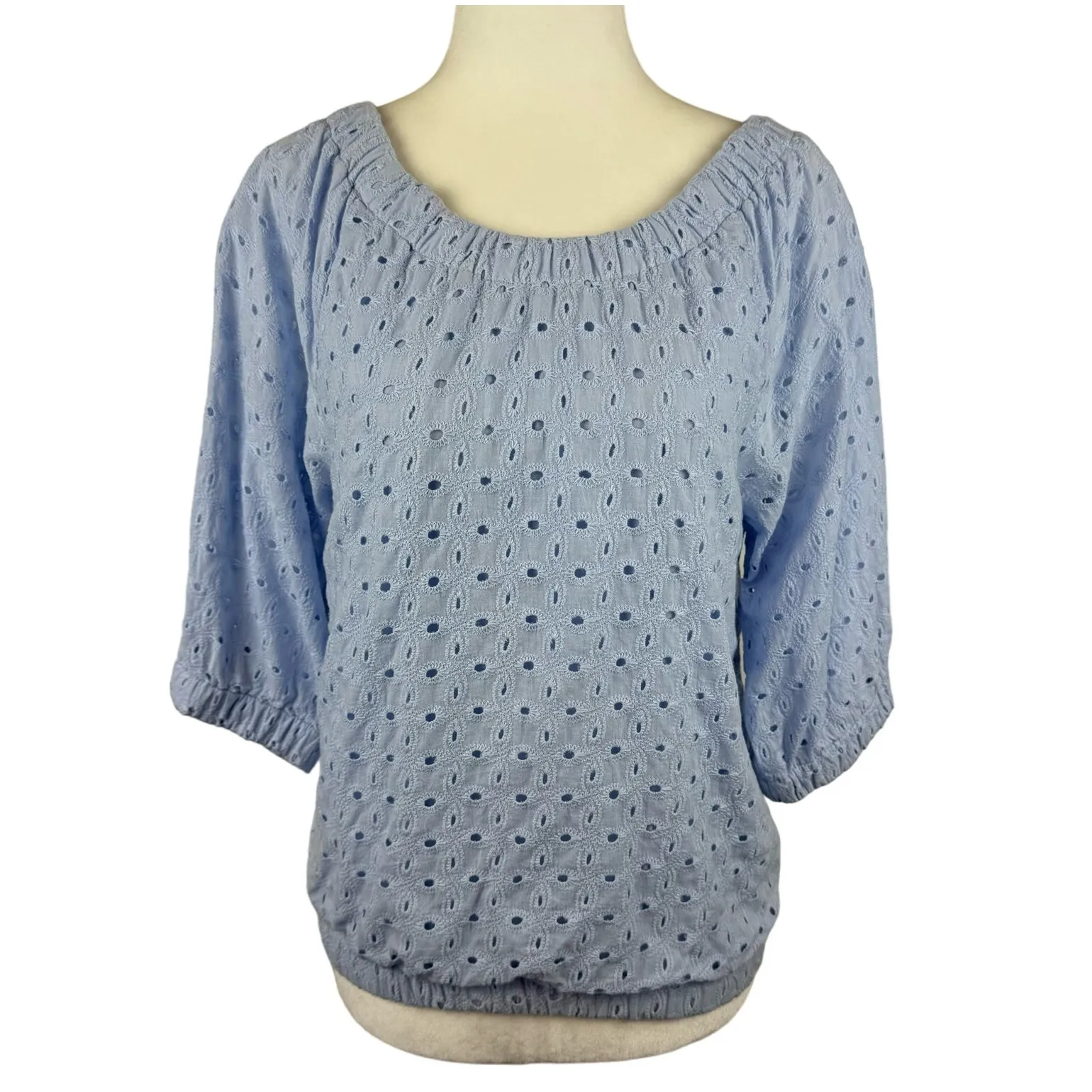 Evereve Womens Evelyn‎ Cotton Eyelet Top in Light Blue Sz S Spring Pastel Casual - Image 2