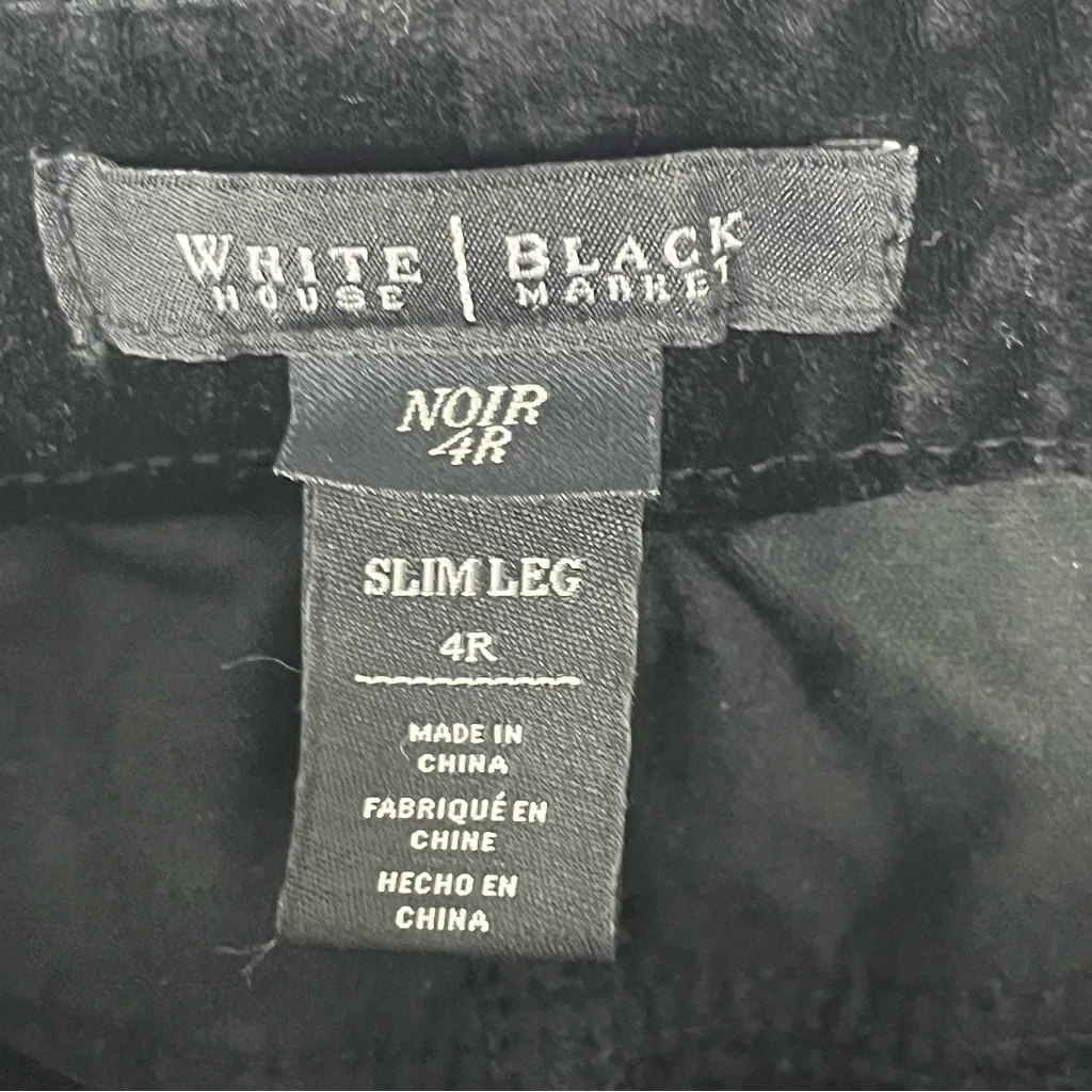 WHITE HOUSE BLACK MARKET Black Velvet Velour Slim Leg Pants, Size 4 - Image 3