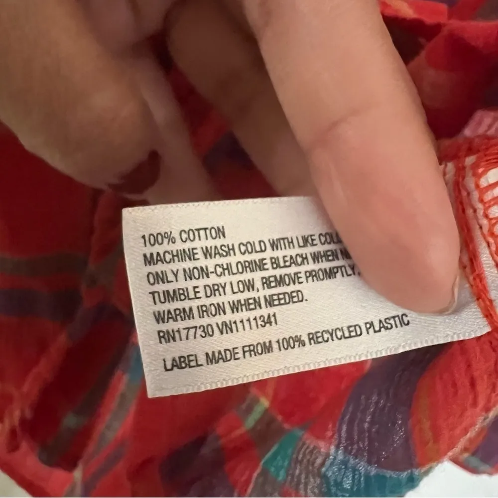 Merona women's size L top orange multicolor plaid LS collared button up EUC - Image 8