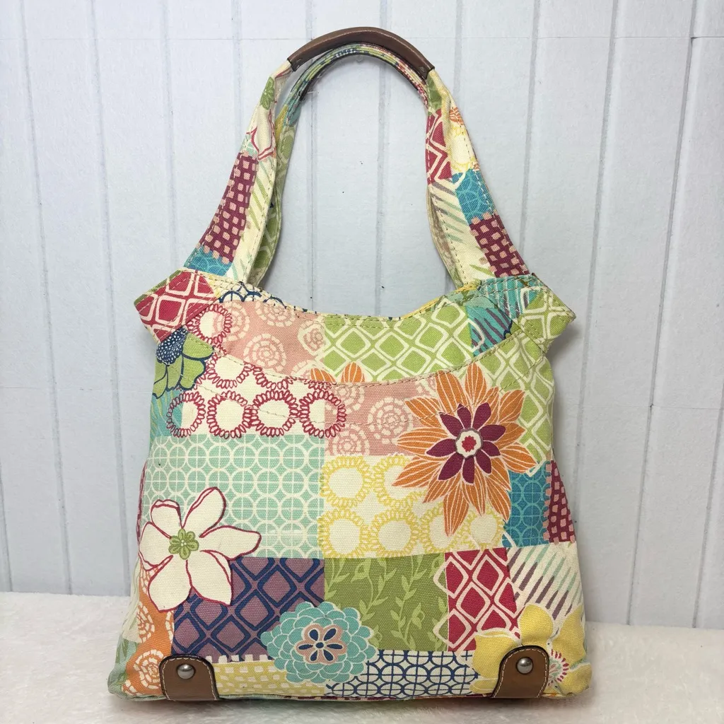 Vintage Fossil Original Brand Patchwork/Floral Canvas Bag With Leather Detail - Image 4