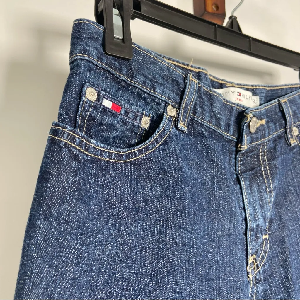 Vintage Tommy Hilfiger Y2K Dark Wash Straight Jeans Mid Low Rise Size 2 - Image 4