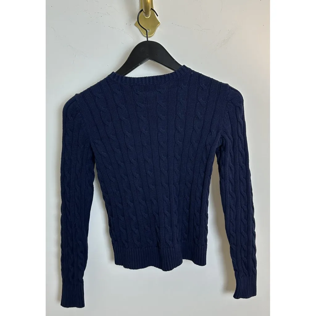 Lauren Ralph Lauren Cable-Knit Cotton Cardigan Sweater in Navy Size X-Small - Image 6