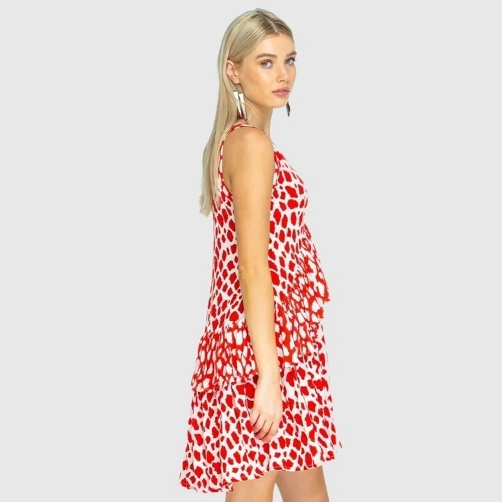 NWT State of Georgia White Red V Neck Ruffle Rara Dress In Red Giraffe sz XS/S - Image 4