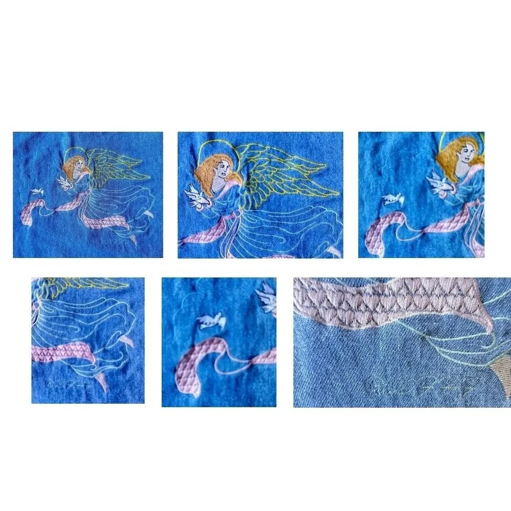 VTG Fox Hill Angel Button Down Denim Shirt Medium Embroidered Long Sleeves READ Blue Size undefined - Image 5