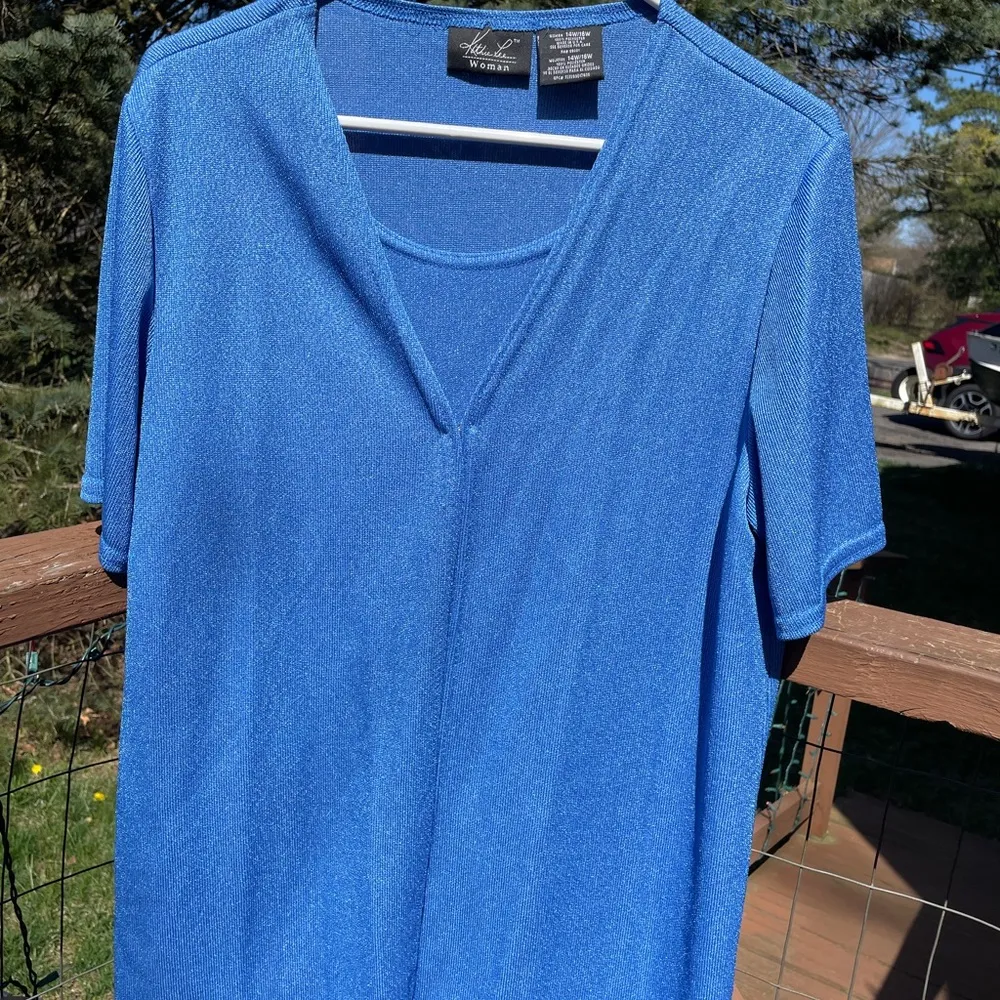 Women Vintage Katie  
Short Sleeve Blue Double Layer Blouse Shirt - Image 5