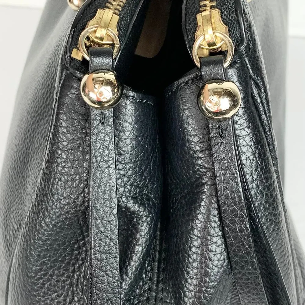 Womens Reis Shoulder Bag Black Pebbled Leather Triple Compartment - Image 10