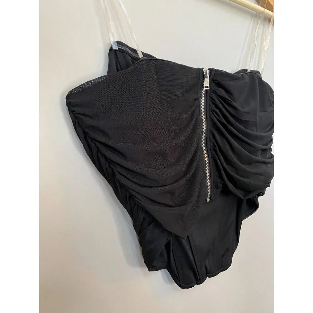 BRAND NEW Steve Madden Women's Size Large Dahlia Corset Boning Zip Up Top Black - Image 13