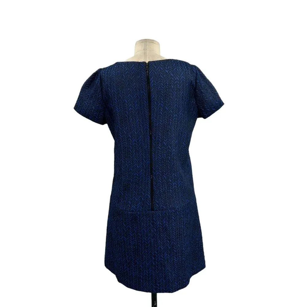 Alice +‎ Olivia Liv Dress Shift Short Sleeve Drop-Waist Herringbone Blue Size 10 - Image 7