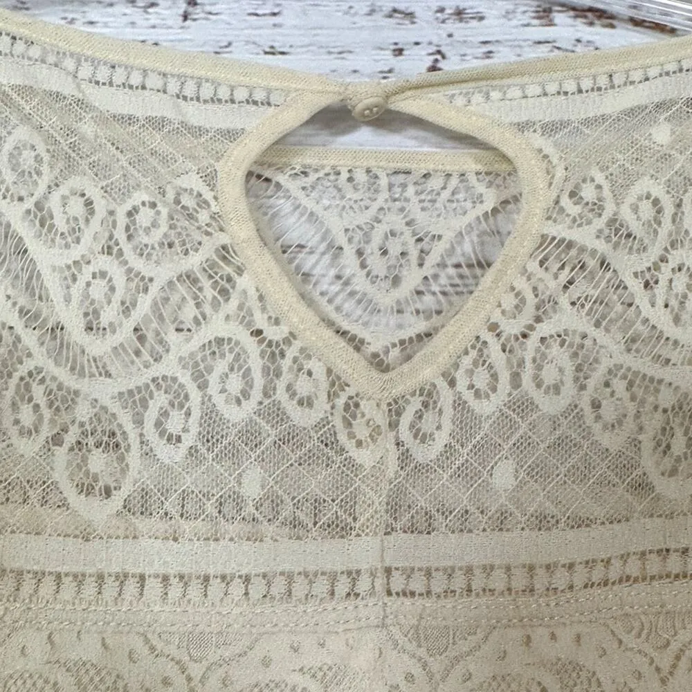 Max Studio Vintage Ivory Lace Illusion Neckline Top, EUC, Size Small - Image 7
