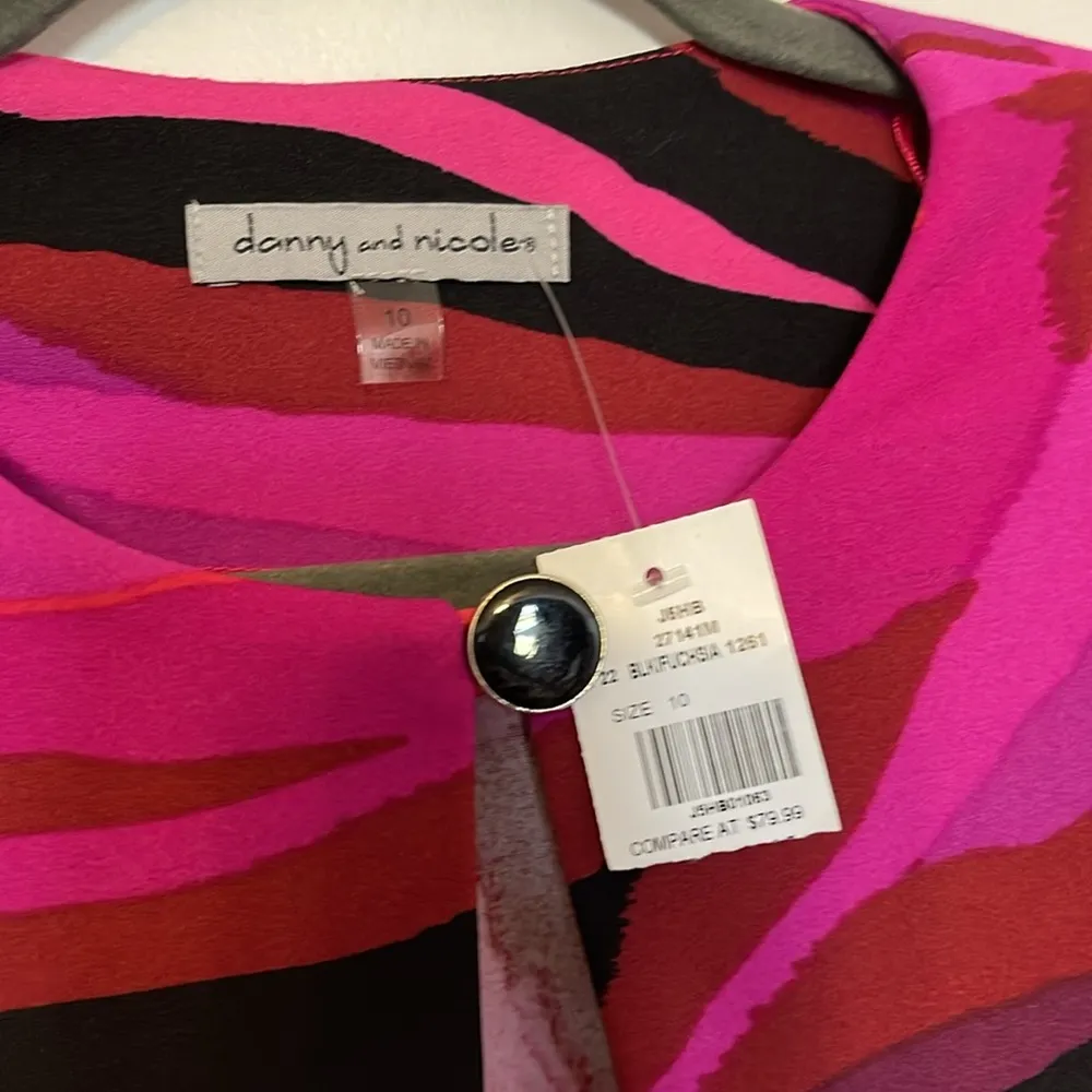 Danny & Nicole 3/4 Sleeve Stripe Jacket Sheath Dress Size 10 Fusia Blk NWT - Image 7